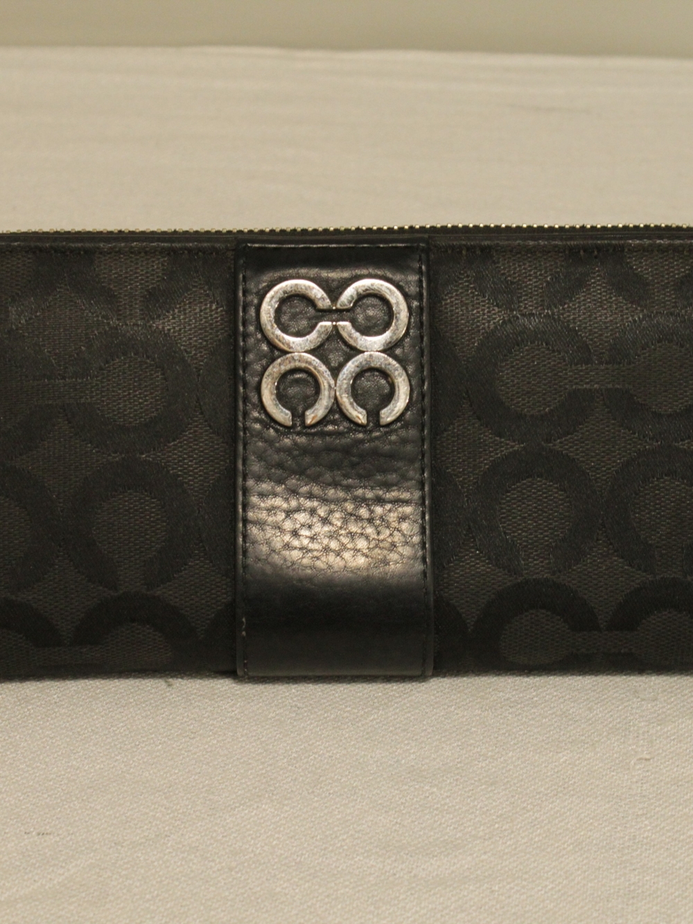 Coach Black Signature Continental Card Wallet with Silver-Tone Logo